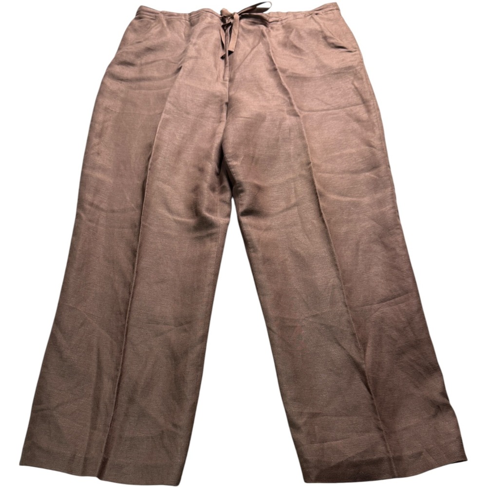 Pendleton Linen Tencel Pants Womens 16 Brown Wide Leg Drawstring Casual Great‎